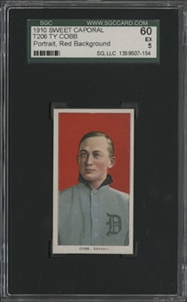 1909-11 T206 White Border Ty Cobb, Portrait, Red Background - SGC 60 EX 5